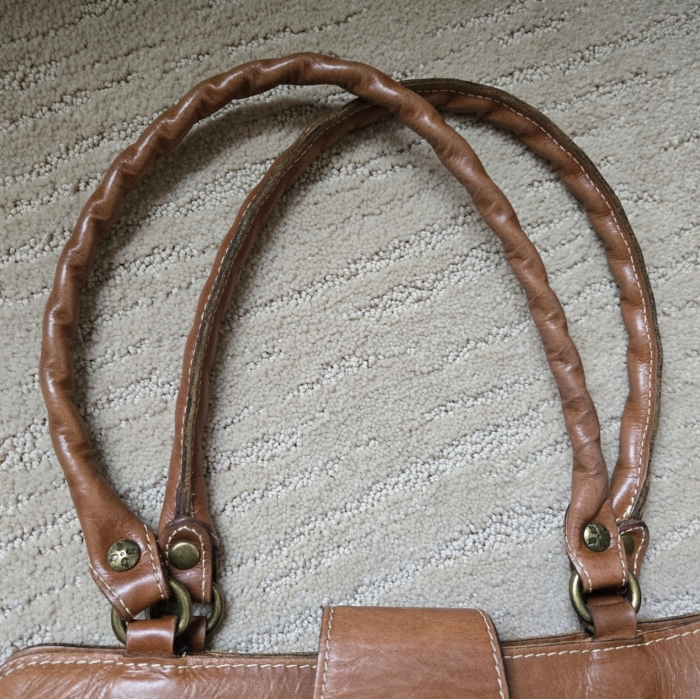 Patricia Nash Rienzo Satchel Handbag Full Grain Cognac Leather Vintage Style - Picture 12 of 16